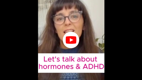 An image of a video cover with about female hormones and ADHD with Susie Hopkins, ADHD Coach and the words Let's talk about hormones and ADHD