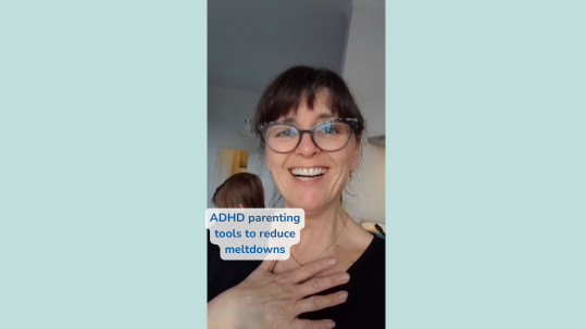 Susie Hopkins, ADHD Coach, looking as though she's poised to speak as she's about to explain a great ADHD parenting tool to reduce meltdowns